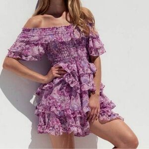 Misa Los Angeles purple pink floral summer mini dress